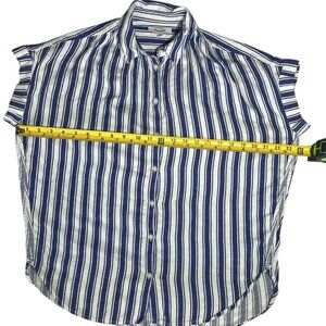 MADEWELL SHIRT WOMEN'S SMALL BLUE  PINSTRE LINEN SHORT SLEEVE TOP SIZE S.